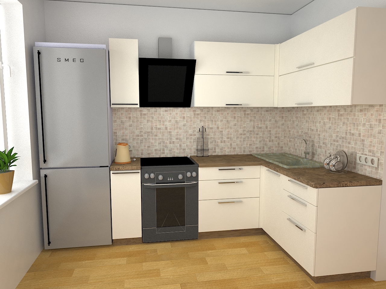 Угловая Кухня Дизайн С Холодильником