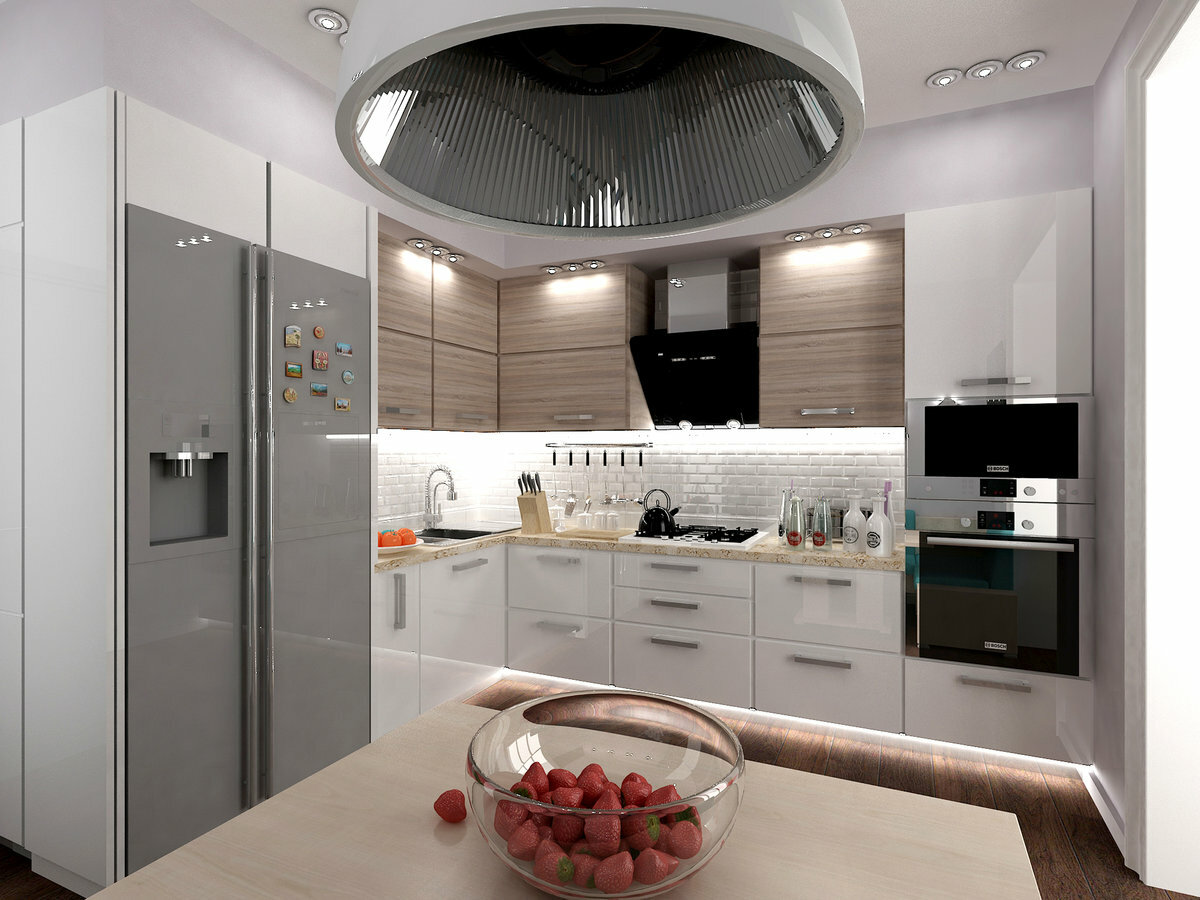 Угловая Кухня Дизайн С Холодильником