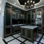 черно-белая кухня с четким геометрическим рисунком