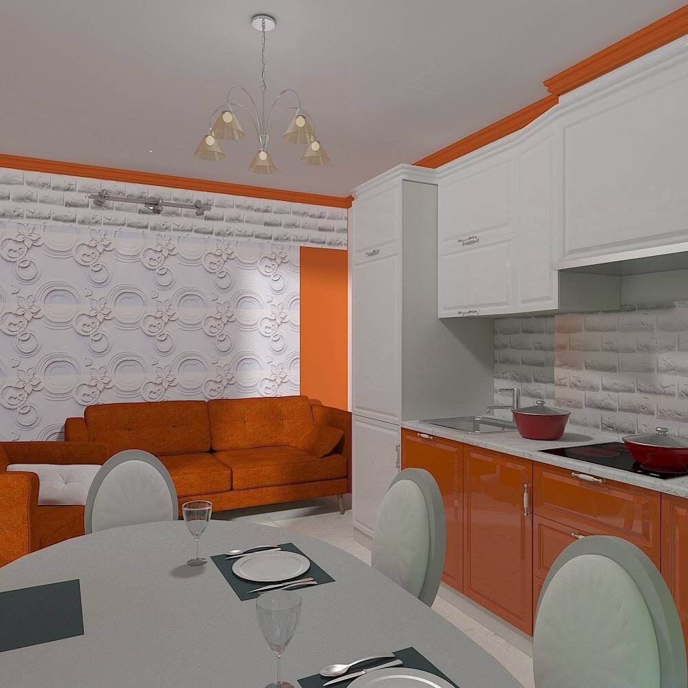 оранжево-серая кухня