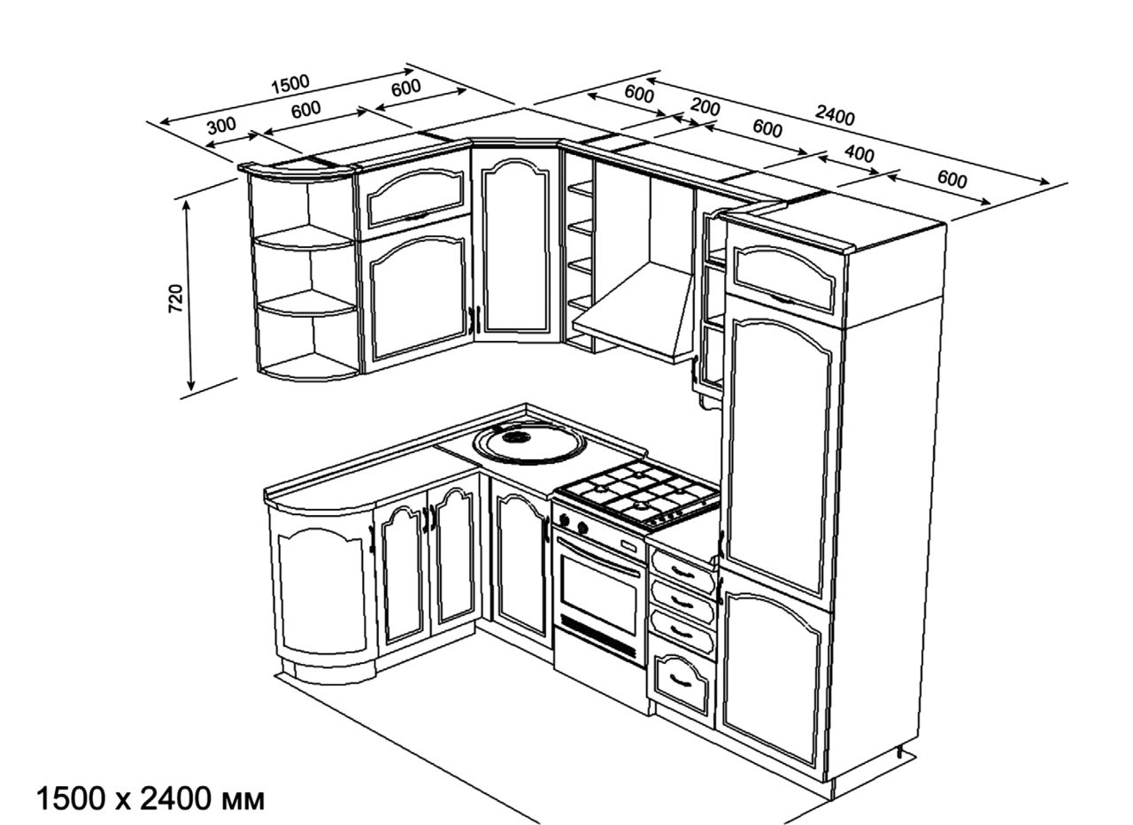 угловая кухня размеры чертежи