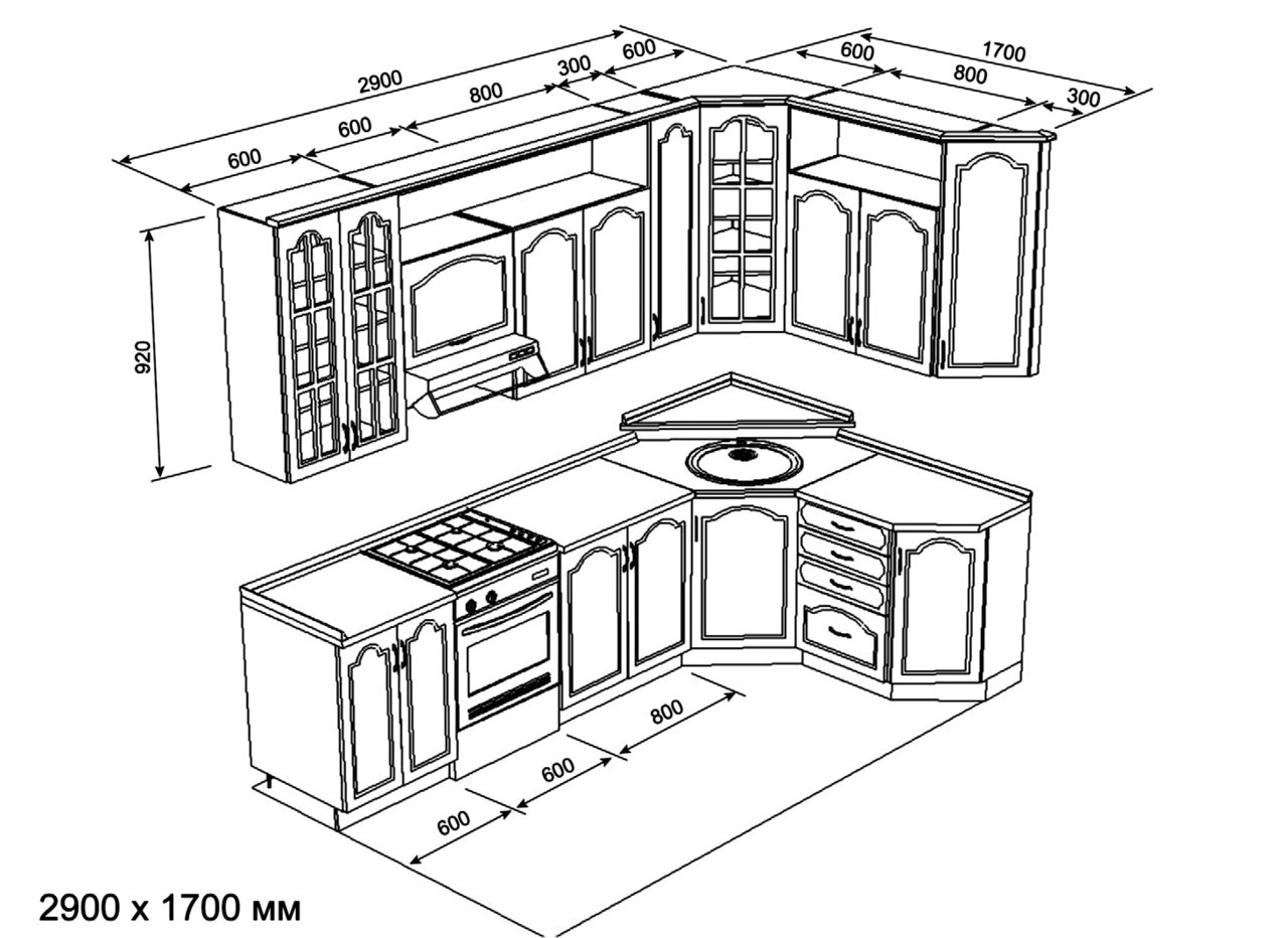 проект угловой кухни 2 на 2