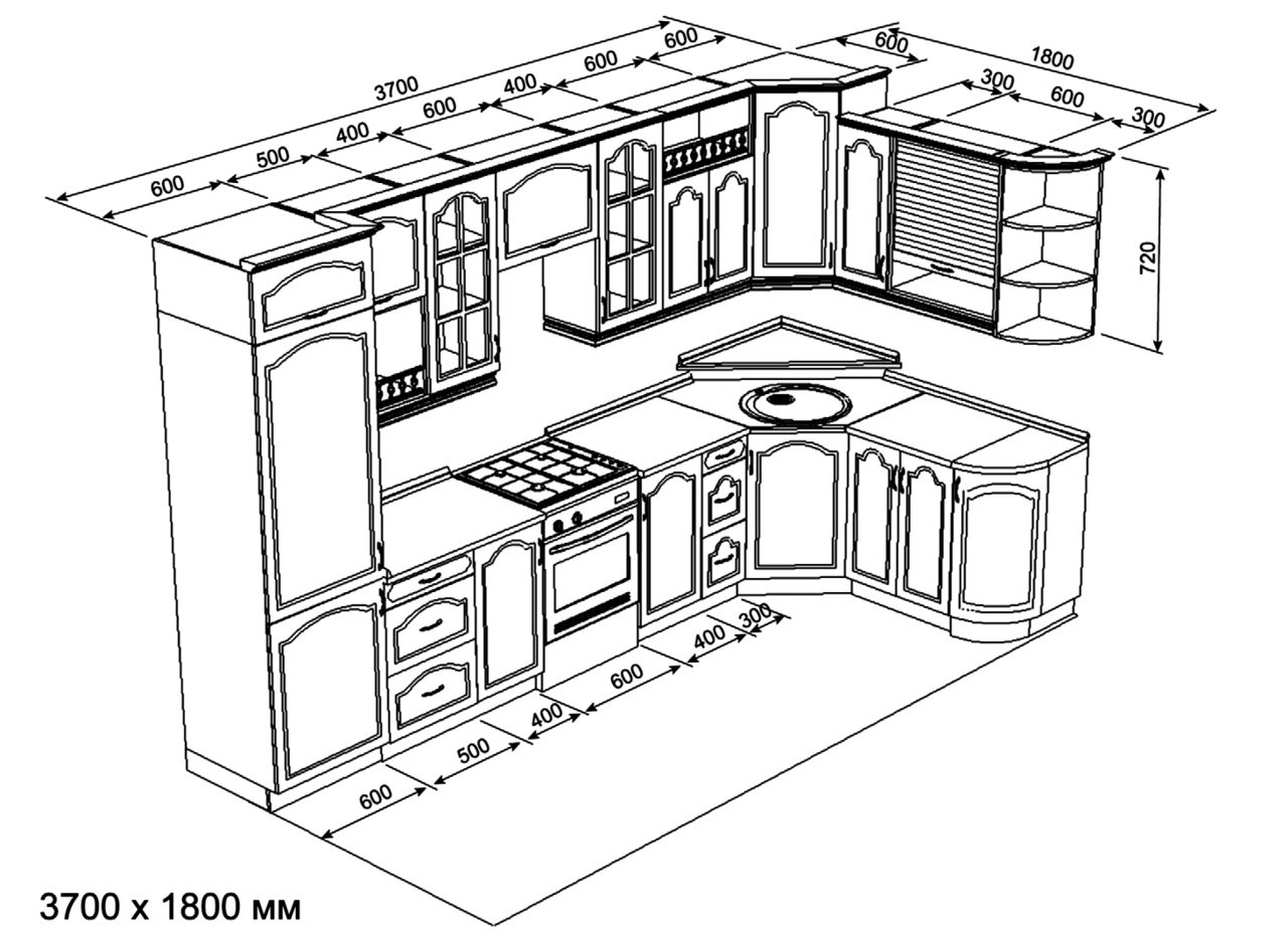 Проекты кухонных гарнитуров с размерами угловые фото