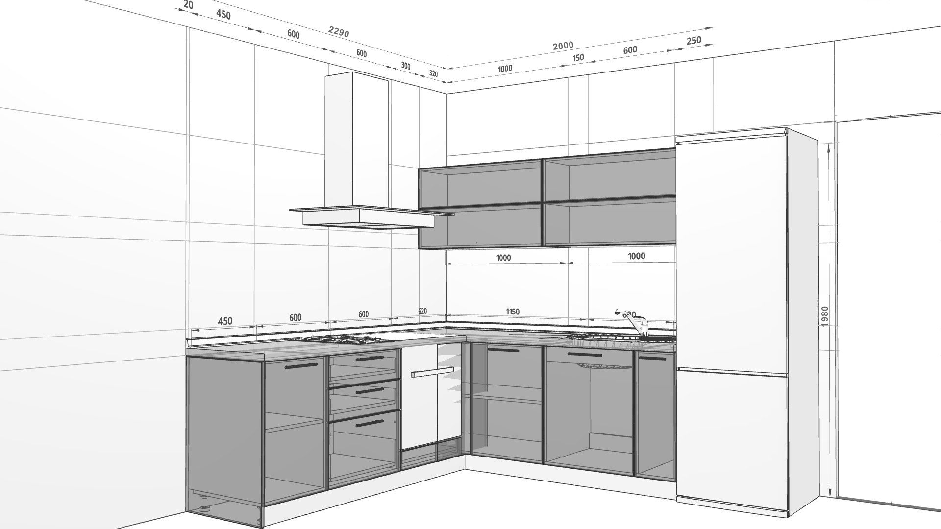 Размер кухонного гарнитура