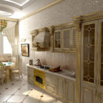 классическая кухня с золотым и белым декором